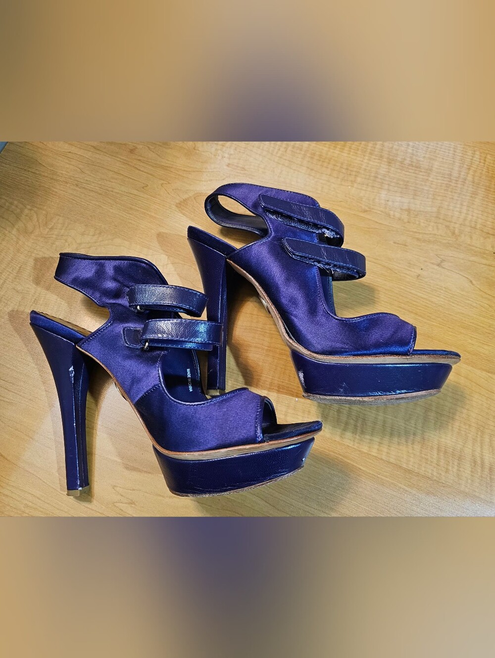 Bebe Purple Satin Platform High Heel Sandals